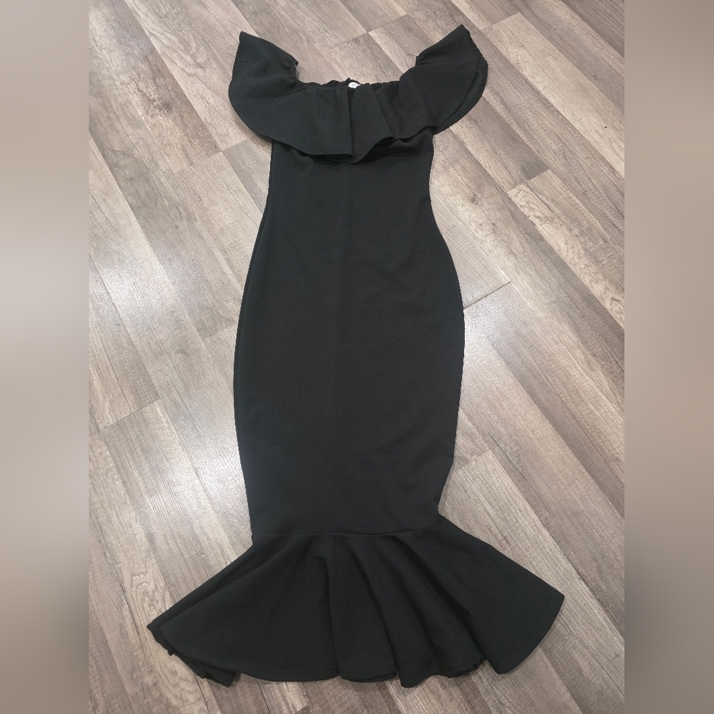 Shop17 Mermaid Dress Flutter Ruffle Whimsigoth Goth Stretch Morticia Addams Y2k - Picture 3 of 12